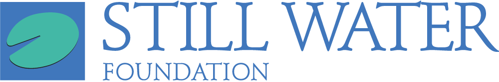 Still Water Foundation Logo featuring a simple teal green lily pad within a medium blue square
